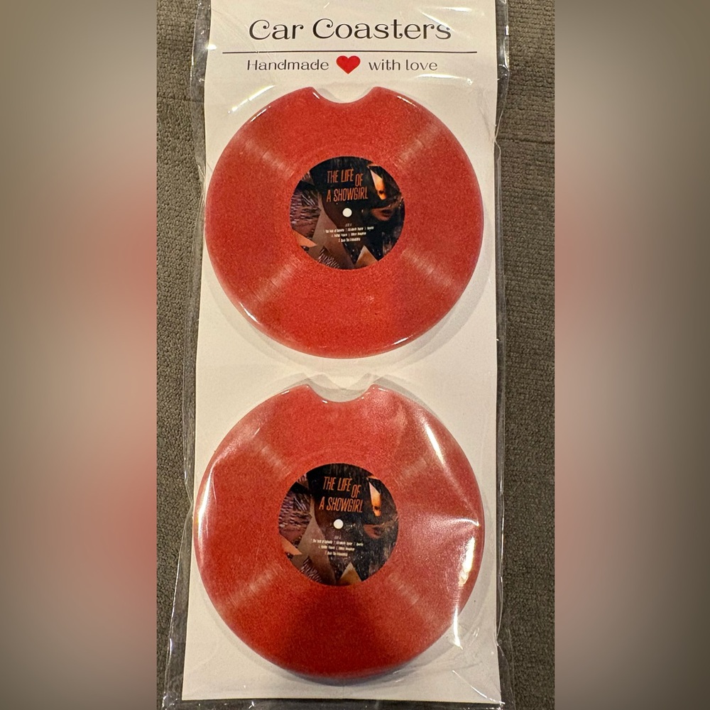 Taylor Swift “The Life of a Showgirl” Car Coasters ~ fits most car cup holders